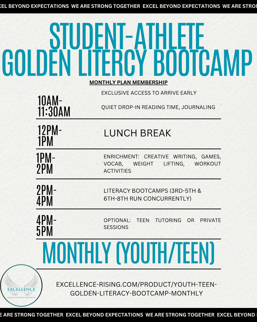 📚 Youth Golden Literacy Bootcamp – Monthly Plan